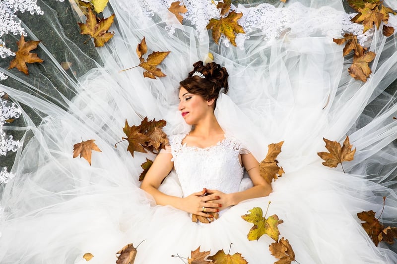 Bride in celestial-themed wedding dress